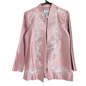 Vintage Boho Chic 100% Silk  Embroidered Beaded Long Blazer Women's Small